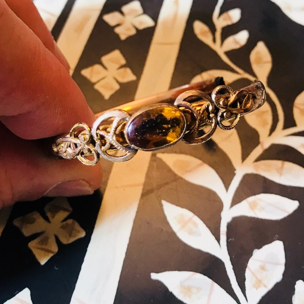 Antique Amber and Bronze Bracelet